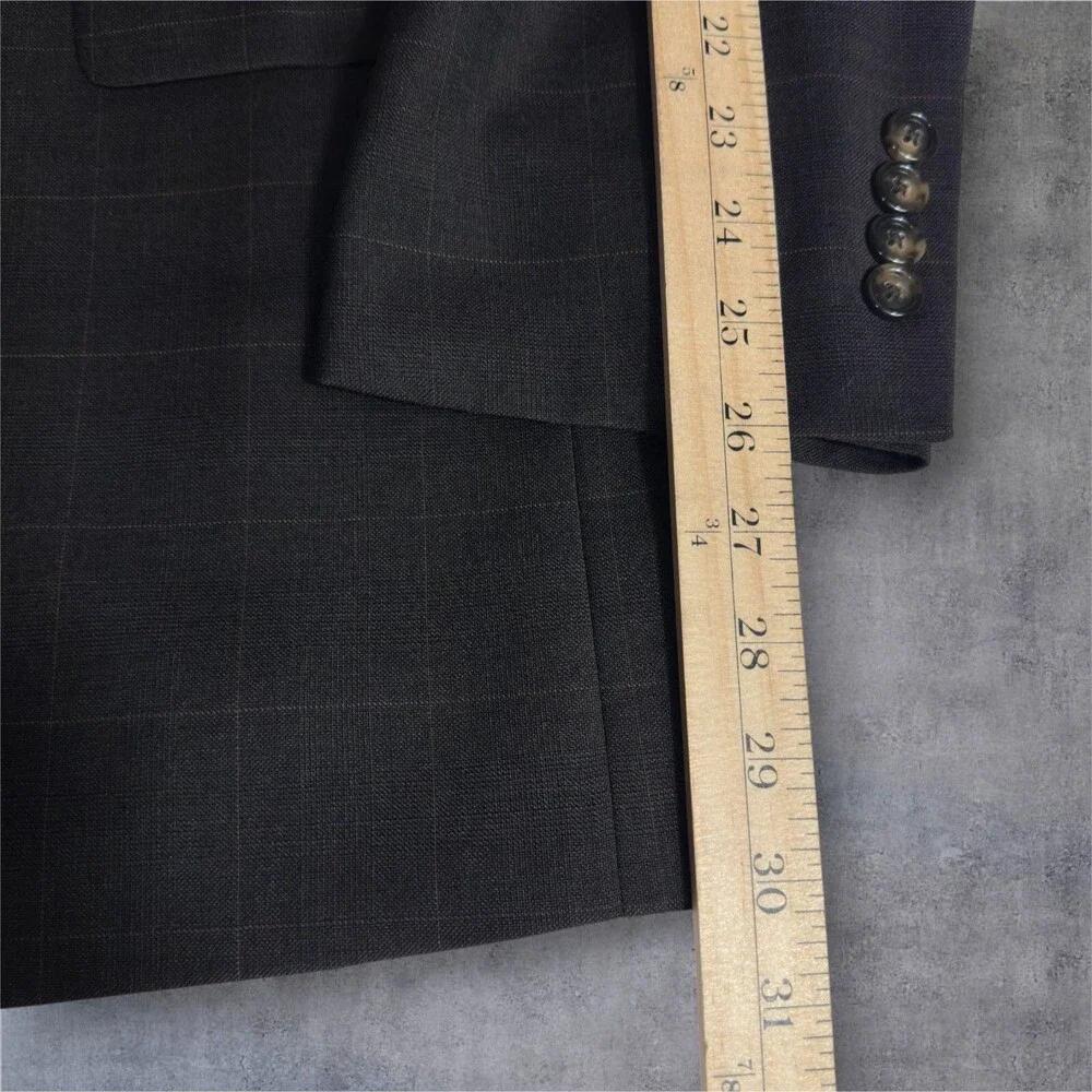 JOS A BANK Men’s Blazer 44L Sport Coat Two‑Button Suit Jacket Brown Plaid Wool